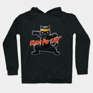 black cat elite kung fu cat fighter in vintage retro style Hoodie